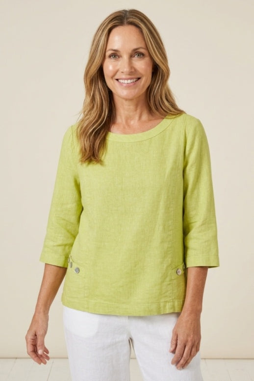 Habitat Linen Solid Boxy Top - 41518 - KIWI
