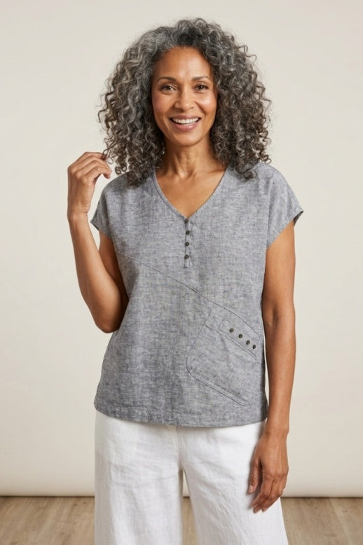 Habitat Linen Solid Pocket Shell Top - 41510 - BLACK