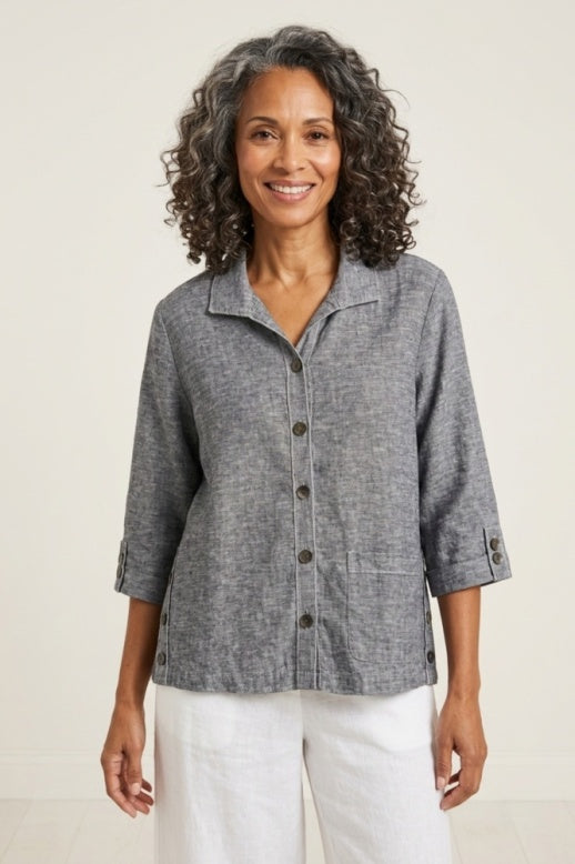 Habitat Linen Solid Camp Shirt - 41508 - BLACK