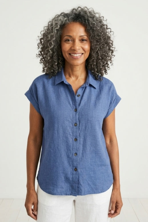 Habitat Linen Solid Cuffed Sleeve Shirt - 41504 - VAPOR