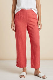 Habitat Linen Solid Pleat Button Capri - 41576 - GUAVA