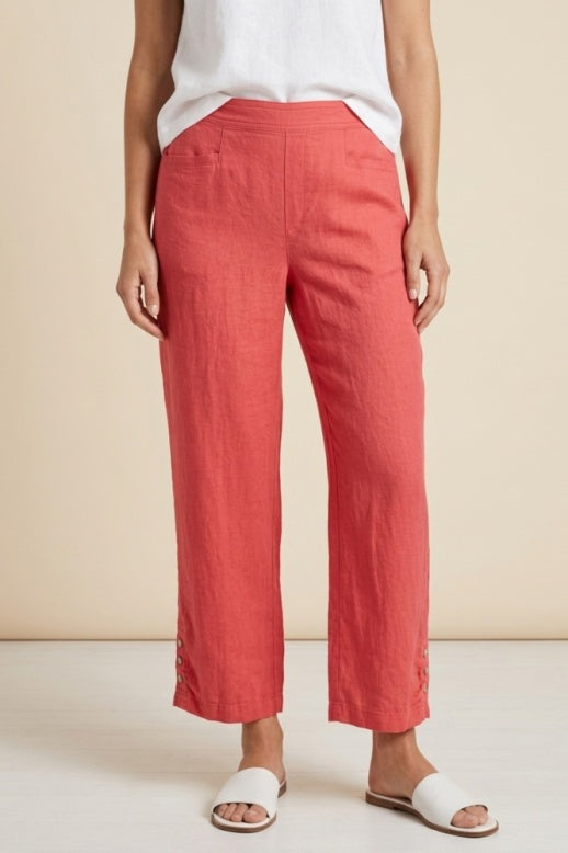 Habitat Linen Solid Pleat Button Capri - 41576 - GUAVA