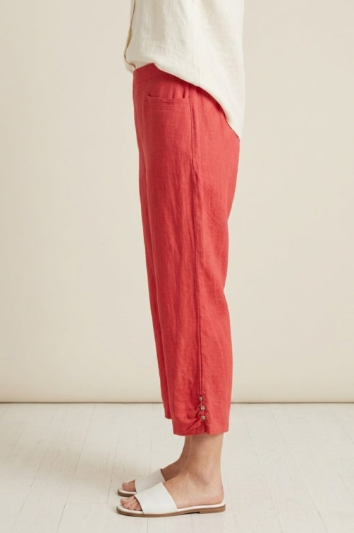 Habitat Linen Solid Pleat Button Capri - 41576 - GUAVA