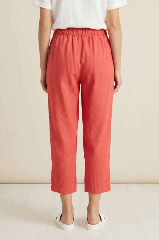 Habitat Linen Solid Pleat Button Capri - 41576 - GUAVA