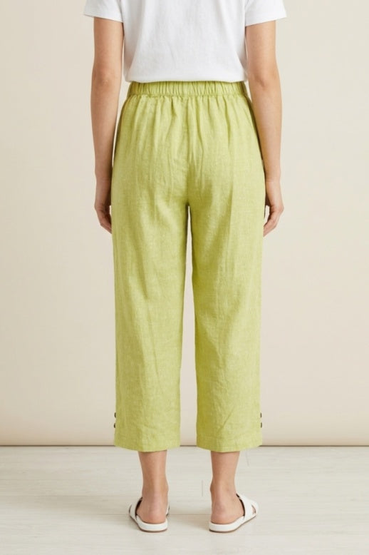 Habitat Linen Solid Pleat Button Capri - 41576 - KIWI