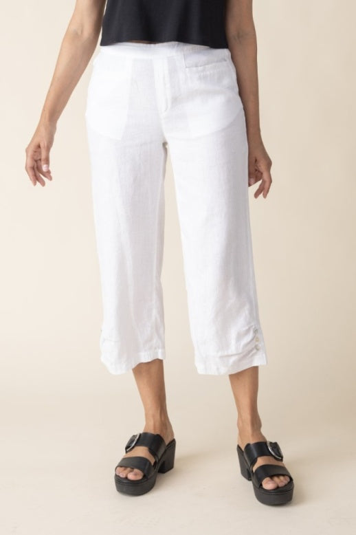 Habitat Linen Solid Pleat Button Capri - 41576 - BLACK (NOT WHITE)