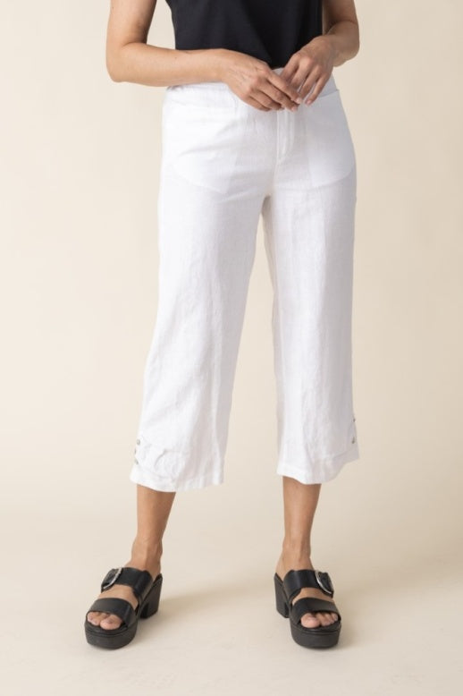 Habitat Linen Solid Pleat Button Capri - 41576 - BLACK (NOT WHITE)