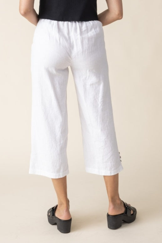 Habitat Linen Solid Pleat Button Capri - 41576 - BLACK (NOT WHITE)
