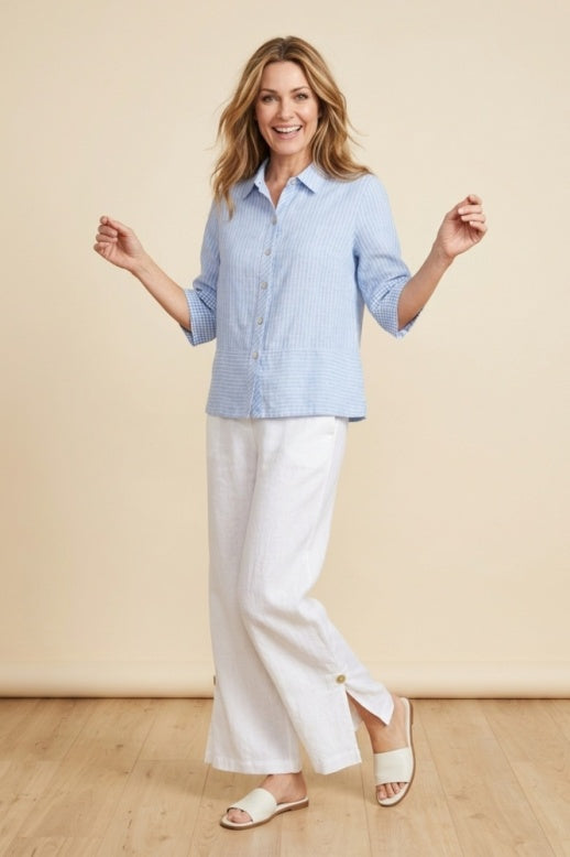 Habitat Linen Solid Button Tab Pant - 41561 - WHITE