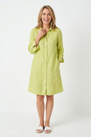 Habitat Linen Solid Button Tab Dress - 41584 - KIWI