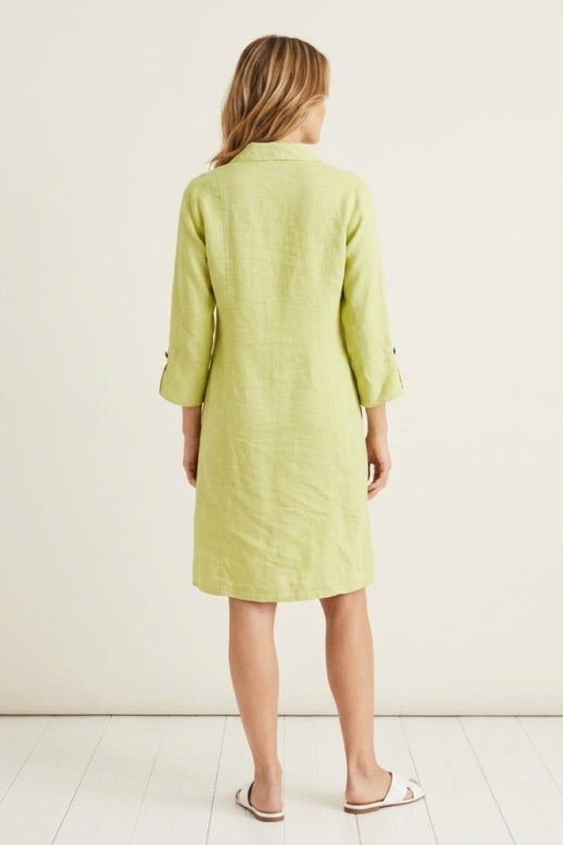 Habitat Linen Solid Button Tab Dress - 41584 - KIWI