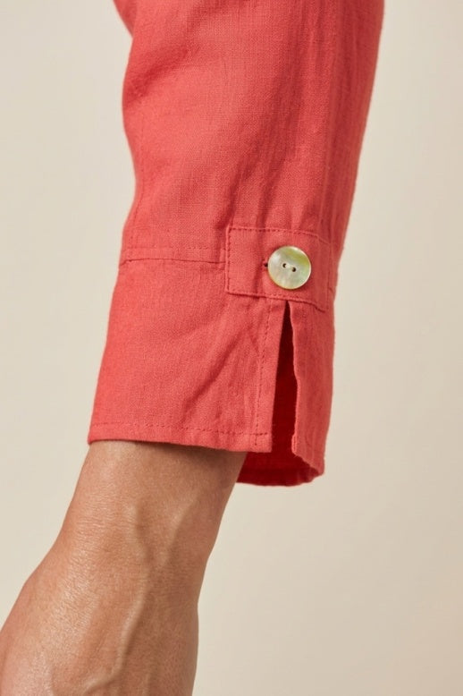 Habitat Linen Solid Button Tab Dress - 41584 - GUAVA