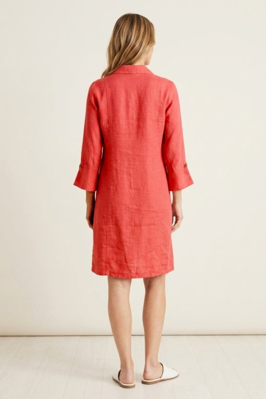 Habitat Linen Solid Button Tab Dress - 41584 - GUAVA