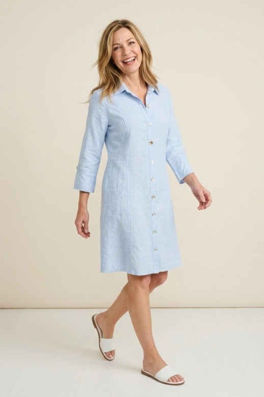 Habitat Linen Solid Button Tab Dress - 41584 - CASCADE