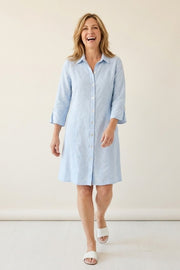 Habitat Linen Solid Button Tab Dress - 41584 - CASCADE