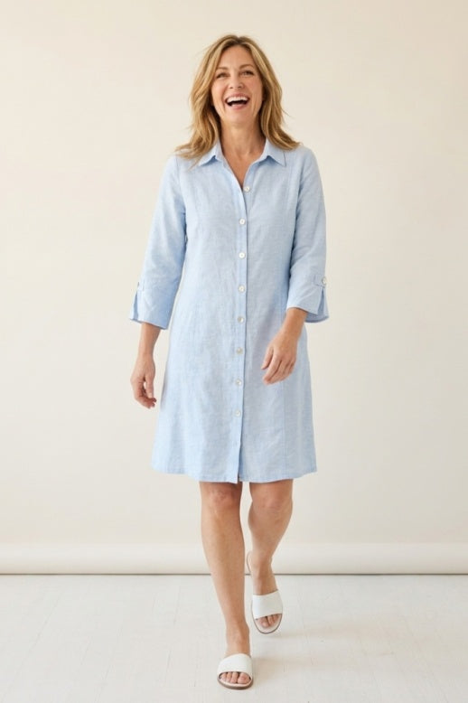Habitat Linen Solid Button Tab Dress - 41584 - CASCADE