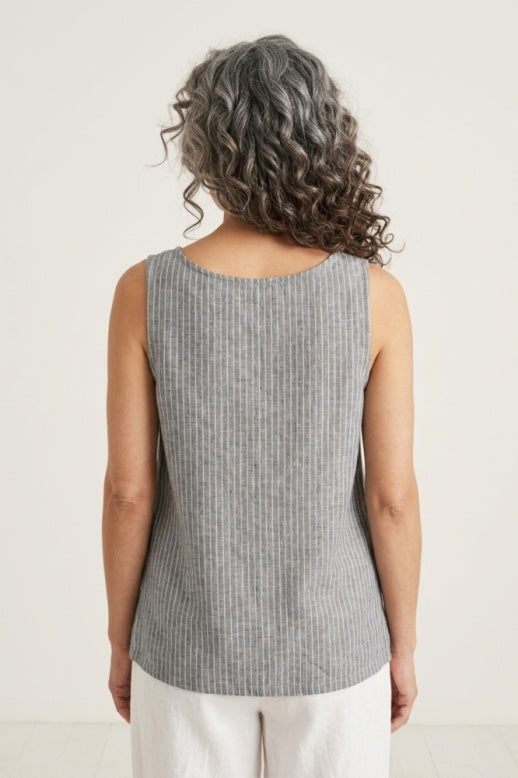 Habitat Linen Stripe Button Tab Tank - 41613 - BLACK