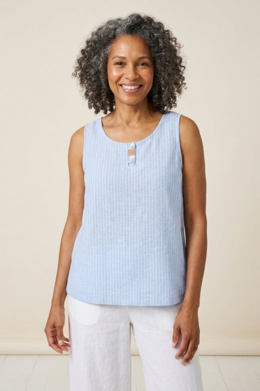 Habitat Linen Stripe Button Tab Tank - 41613 - SAND (NOT CASCADE)