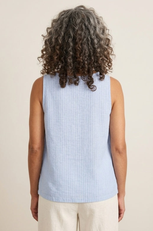 Habitat Linen Stripe Button Tab Tank - 41613 - SAND (NOT CASCADE)