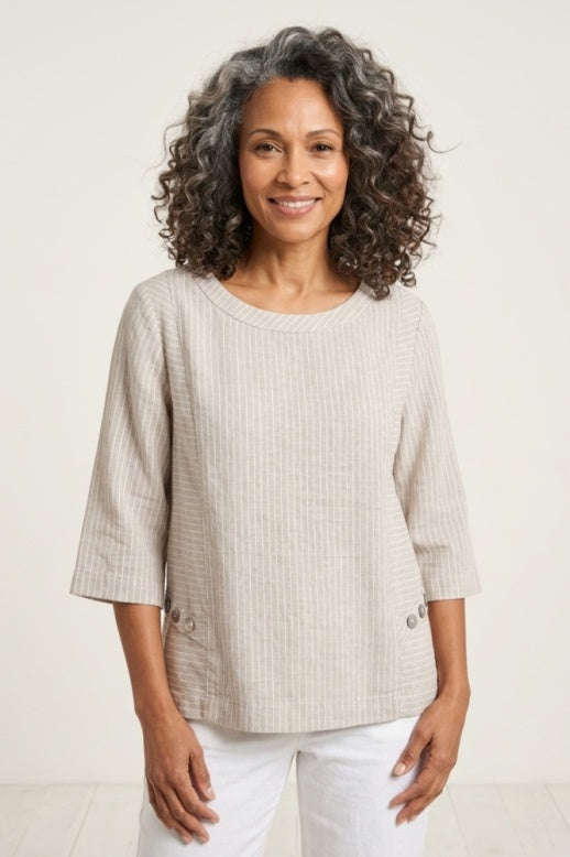 Habitat Linen Stripe Boxy Top - 41618 - SAND