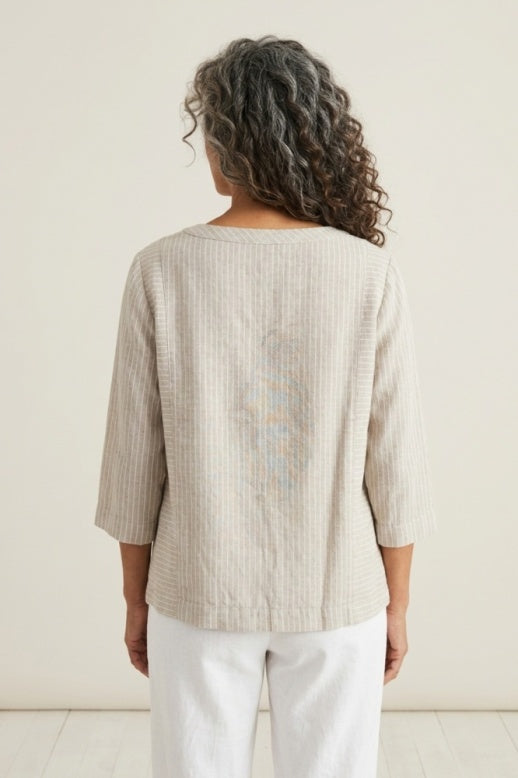 Habitat Linen Stripe Boxy Top - 41618 - SAND