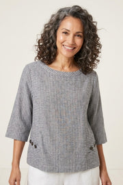 Habitat Linen Stripe Boxy Top - 41618 - BLACK