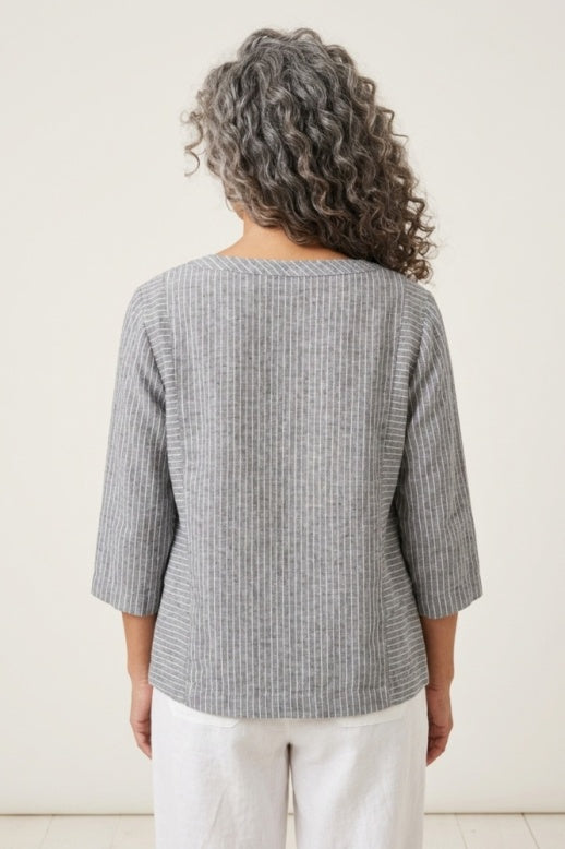 Habitat Linen Stripe Boxy Top - 41618 - BLACK