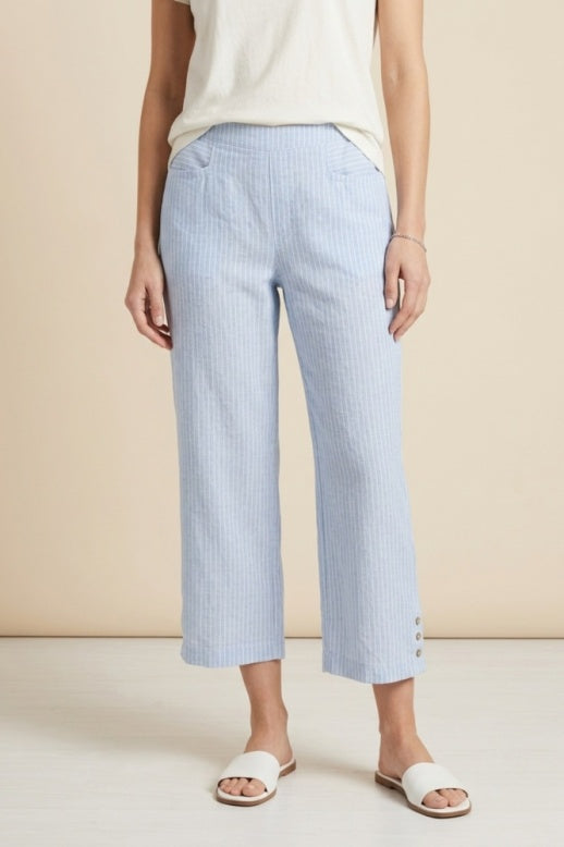 Habitat Linen Stripe Pleat Button Capri - 41676 - CASCADE