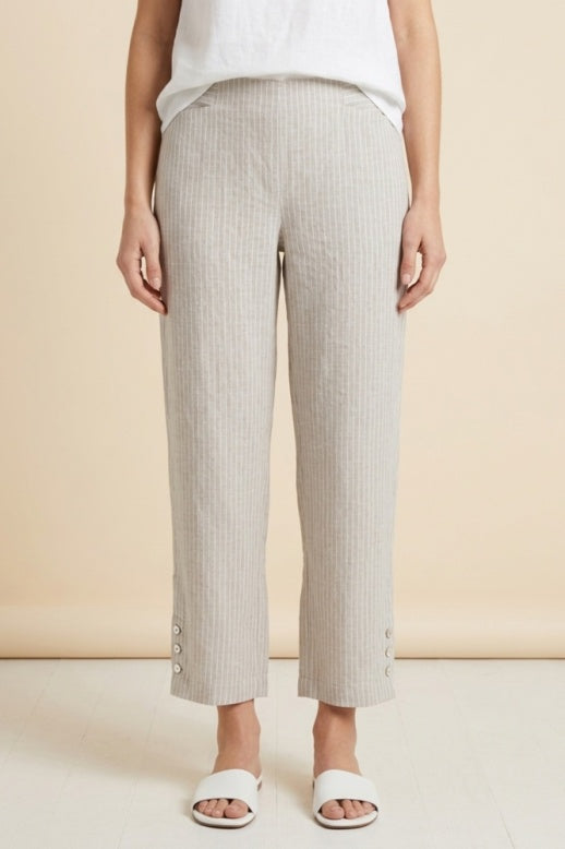 Habitat Linen Stripe Pleat Button Capri - 41676 - SAND