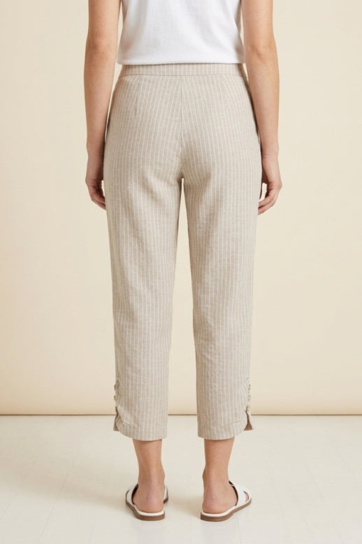 Habitat Linen Stripe Pleat Button Capri - 41676 - SAND