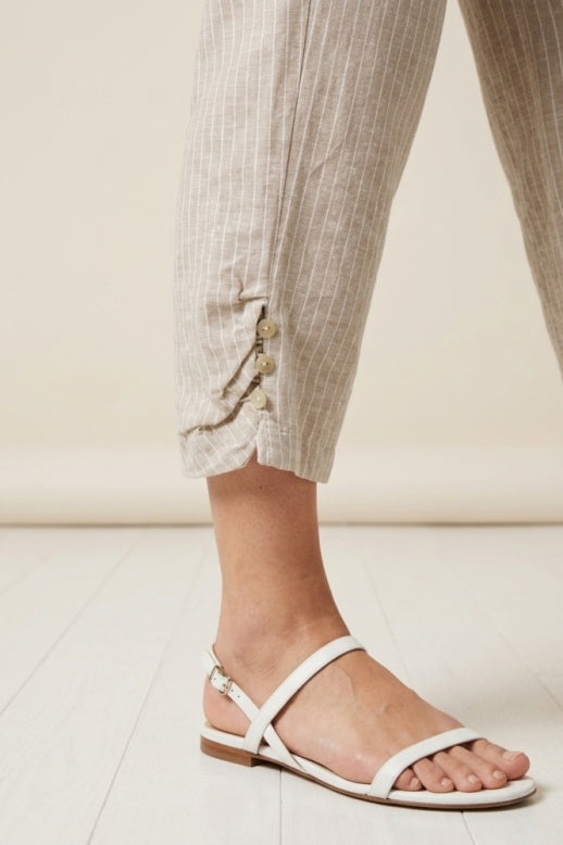 Habitat Linen Stripe Pleat Button Capri - 41676 - SAND