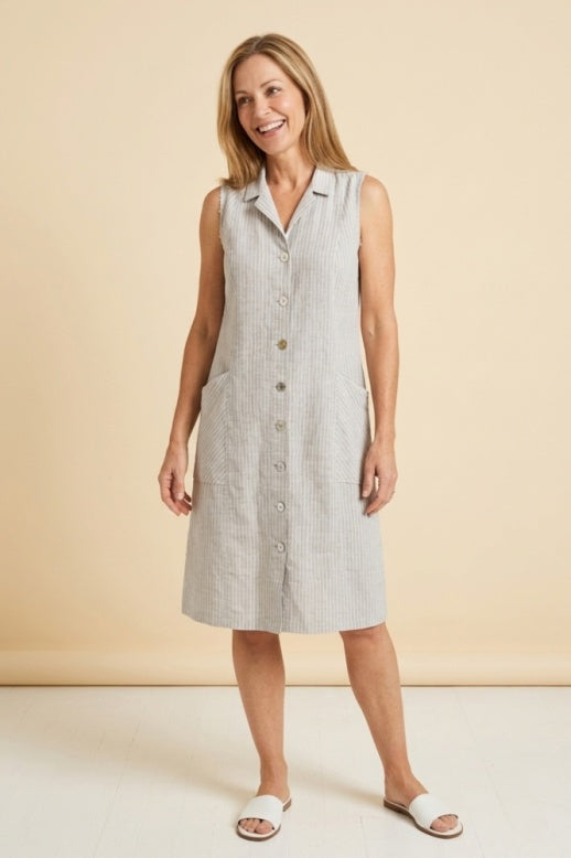 Habitat Linen Stripe Sleeveless Dress Shirt - 41680 - SAND