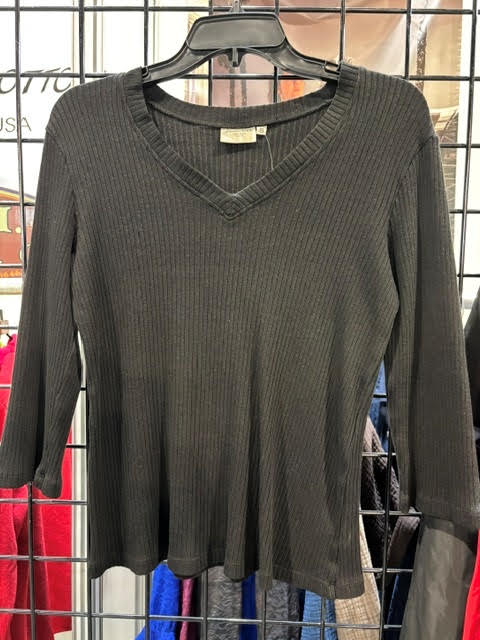 Prairie Cotton by CMC 3/4 Sleeve V-Neck Fitted Ribbed Top - 4268