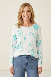 Habitat Featherweight Blooms Crewneck Pullover - 80311 - OCEANIC