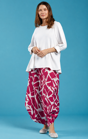 Sydney Project Peggy Round Neck Long Flowy Top w/ Reuched Cuffed Sleeves - AFT1157 - WHITE