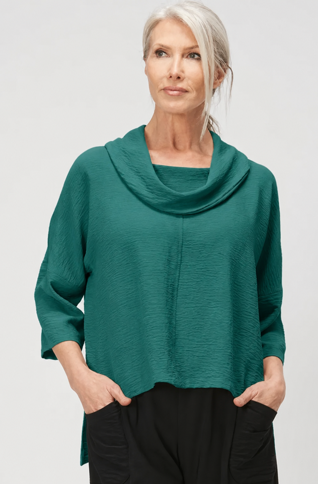 Sydney Project Richi Cowl Neck Flowy Top w/ 3/4 Sleeves - AFT8019 - JADE
