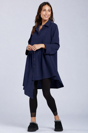 Sydney Project Addison Solid Air Flow Asymmetric Collared Top - AFT1162 - NAVY