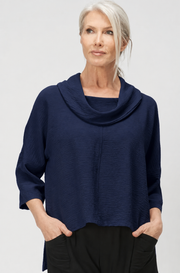 Sydney Project Richi Cowl Neck Flowy Top w/ 3/4 Sleeves - AFT8019 - NAVY