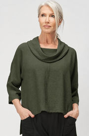 Sydney Project Richi Cowl Neck Flowy Top w/ 3/4 Sleeves - AFT8019 - OLIVE
