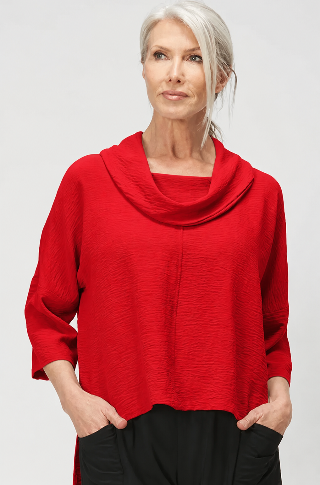 Sydney Project Richi Cowl Neck Flowy Top w/ 3/4 Sleeves - AFT8019 - RED