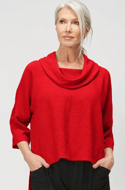 Sydney Project Richi Cowl Neck Flowy Top w/ 3/4 Sleeves - AFT8019 - RED