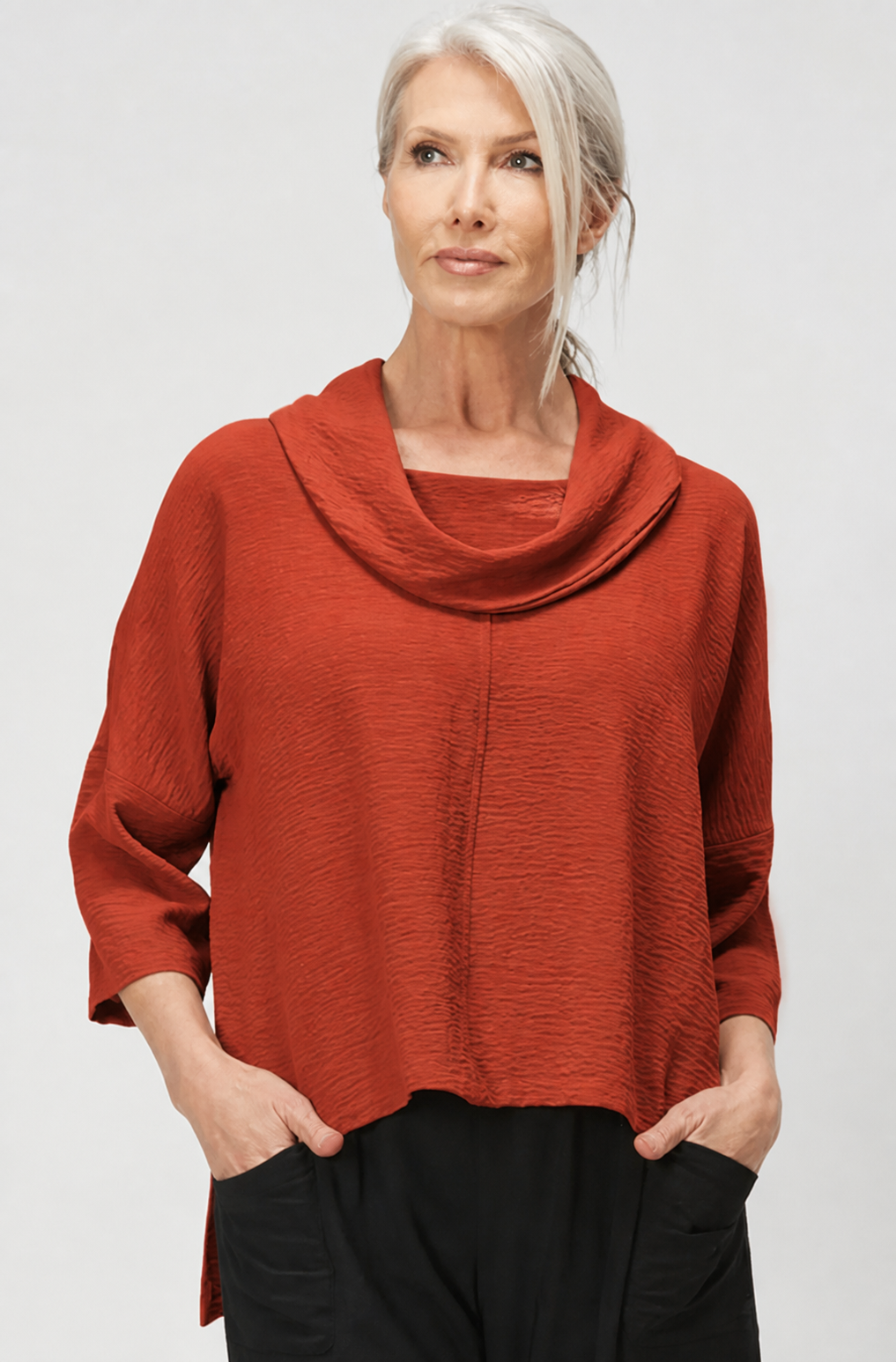 Sydney Project Richi Cowl Neck Flowy Top w/ 3/4 Sleeves - AFT8019 - RUST
