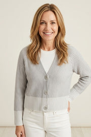 Habitat Mixed Lines Cardigan - 77281 - SMOKE