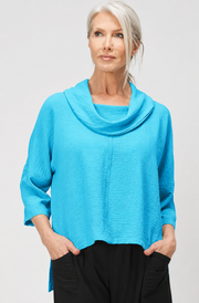 Sydney Project Richi Cowl Neck Flowy Top w/ 3/4 Sleeves - AFT8019 - TURQUOISE