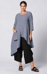 Sydney Project Ashley 3/4 Sleeve Asymmetric Hem Long Shirt w/ Front Pocket - AFT8024 - GREY