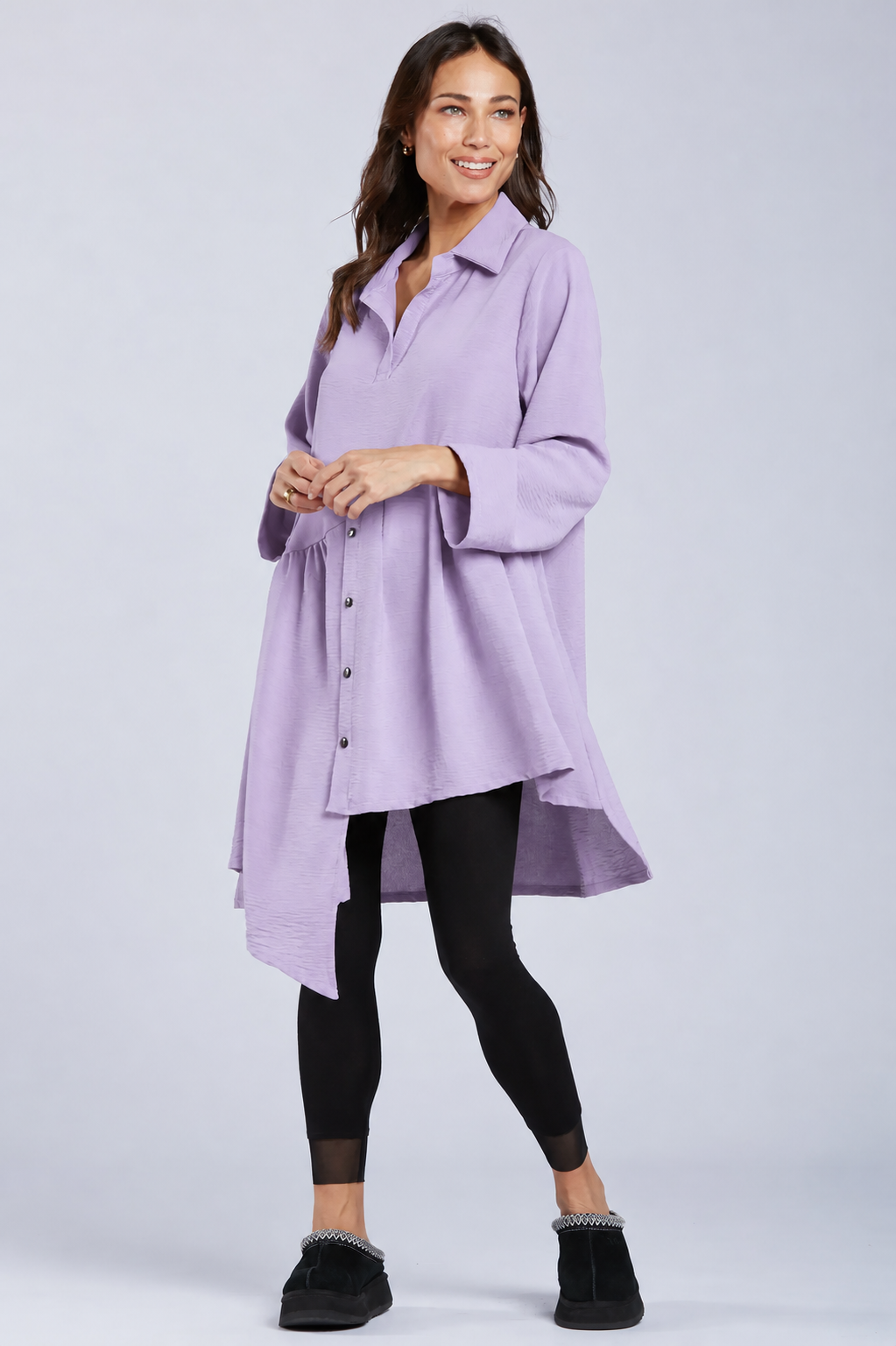 Sydney Project Addison Solid Air Flow Asymmetric Collared Top - AFT1162 - LAVENDER