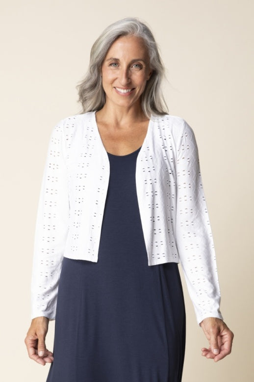 Habitat Eyelet Blooms Open Front Jacket - 56931 - WHITE