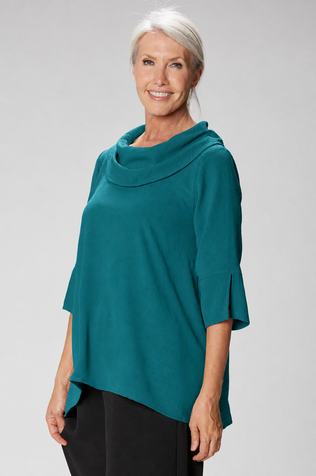 Sydney Project Vicki Cowl Neck 3/4 Sleeve Flowy Top - AFT1048 - JADE