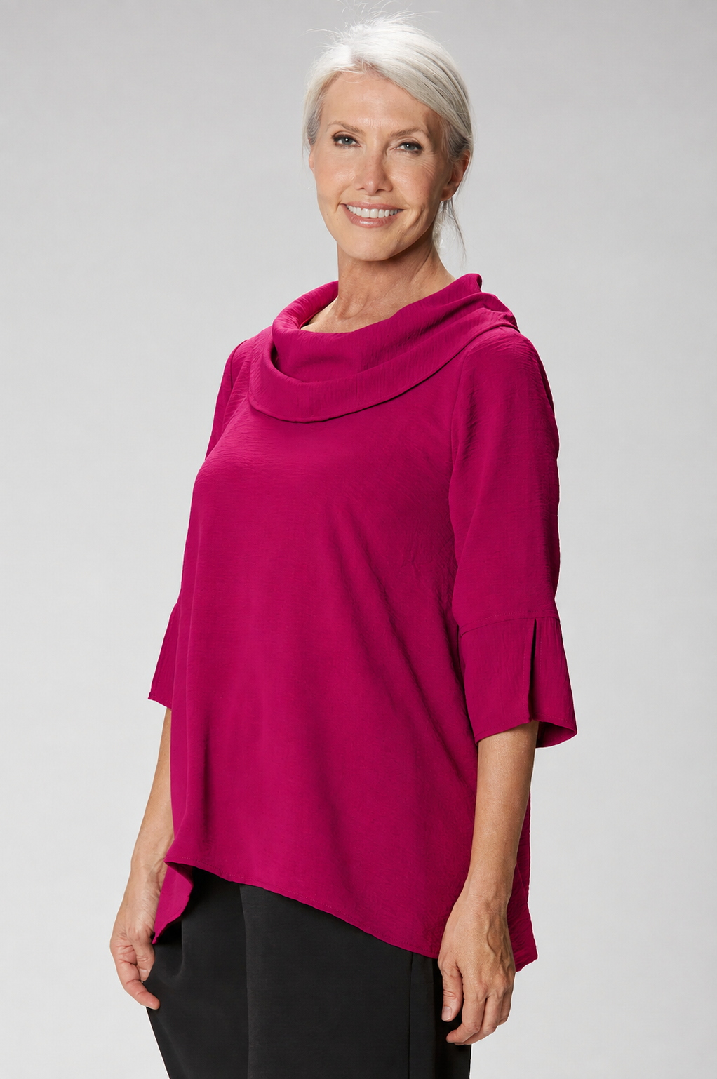 Sydney Project Vicki Cowl Neck 3/4 Sleeve Flowy Top - AFT1048 - MAGENTA
