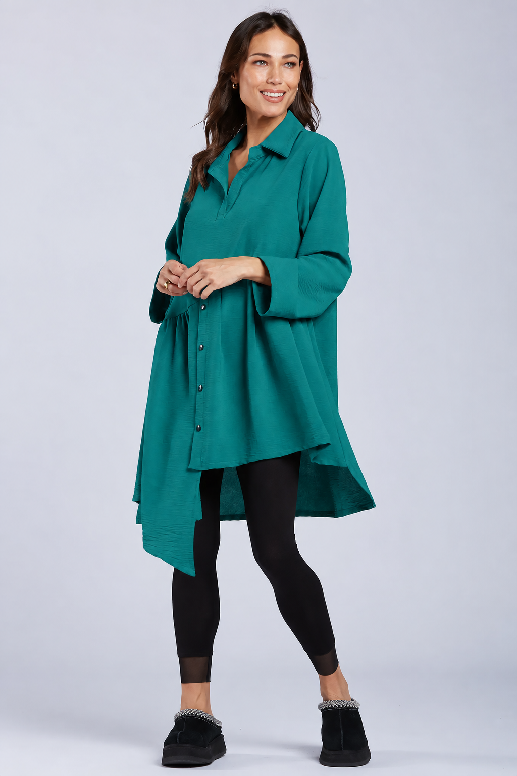Sydney Project Addison Solid Air Flow Asymmetric Collared Top - AFT1162 - JADE